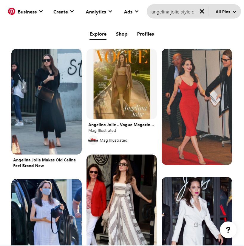 Search over Pinterest for a celebrity fashion, for example