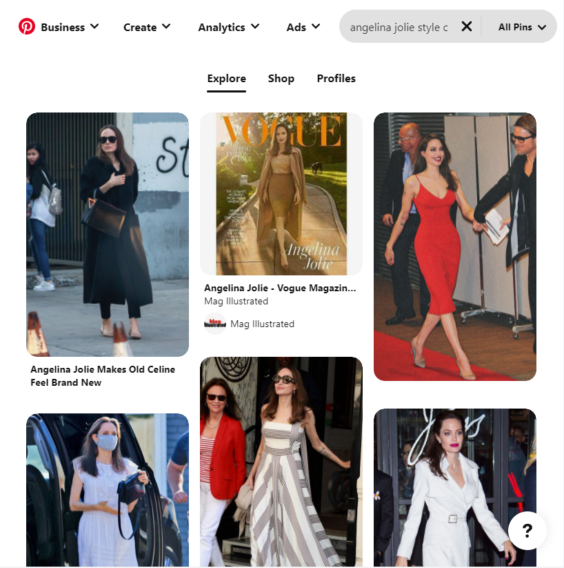 Pesquise no Pinterest por moda de celebridade, por exemplo