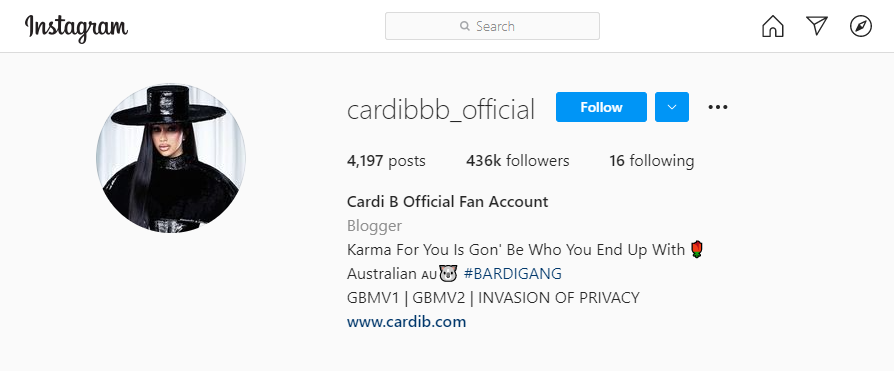 Cardi B Compte officiel des fans Instagram