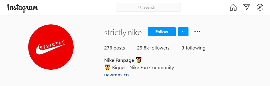 Nike Instagram fanpage