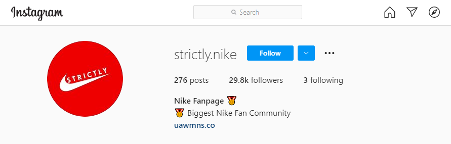 Página de fans de Nike Instagram